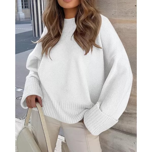 imagePRETTYGARDEN Women Fall Oversized Sweaters Casual Crewneck Pullover Long Sleeve Fuzzy Chunky Knit Tops BlouseBeige White