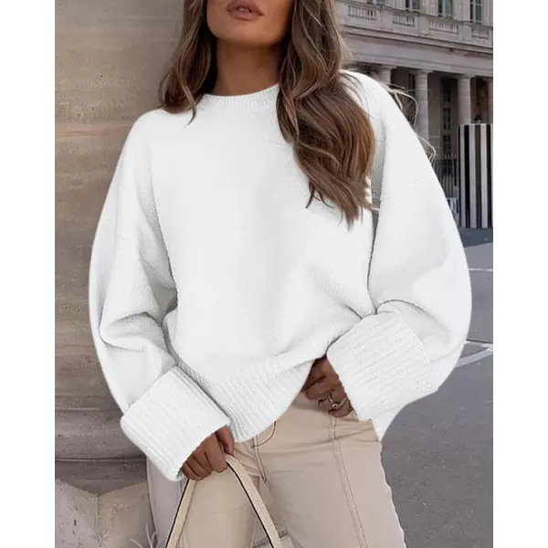 imagePRETTYGARDEN Women Fall Oversized Sweaters Casual Crewneck Pullover Long Sleeve Fuzzy Chunky Knit Tops BlouseBeige White
