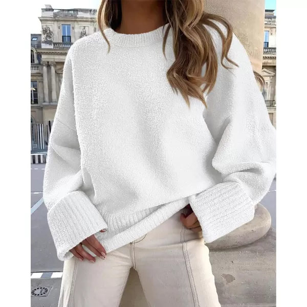 imagePRETTYGARDEN Women Fall Oversized Sweaters Casual Crewneck Pullover Long Sleeve Fuzzy Chunky Knit Tops BlouseBeige White