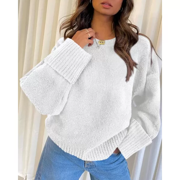 imagePRETTYGARDEN Women Fall Oversized Sweaters Casual Crewneck Pullover Long Sleeve Fuzzy Chunky Knit Tops BlouseBeige White