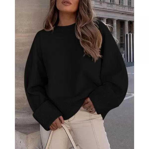imagePRETTYGARDEN Women Fall Oversized Sweaters Casual Crewneck Pullover Long Sleeve Fuzzy Chunky Knit Tops BlouseBlack