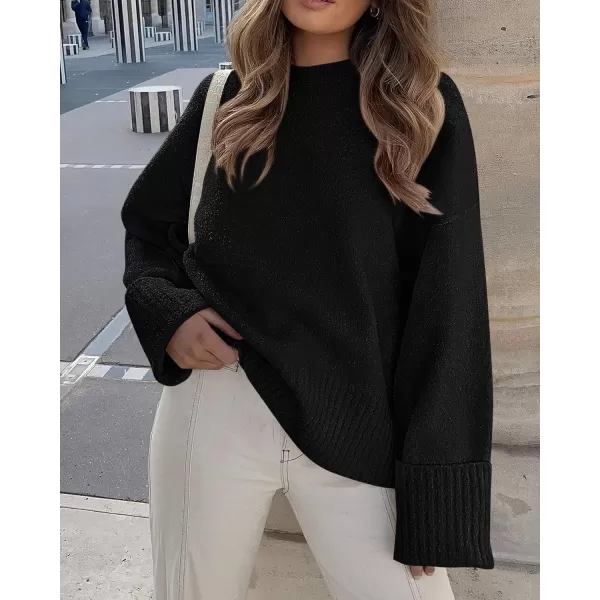 imagePRETTYGARDEN Women Fall Oversized Sweaters Casual Crewneck Pullover Long Sleeve Fuzzy Chunky Knit Tops BlouseBlack