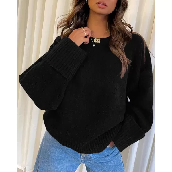 imagePRETTYGARDEN Women Fall Oversized Sweaters Casual Crewneck Pullover Long Sleeve Fuzzy Chunky Knit Tops BlouseBlack