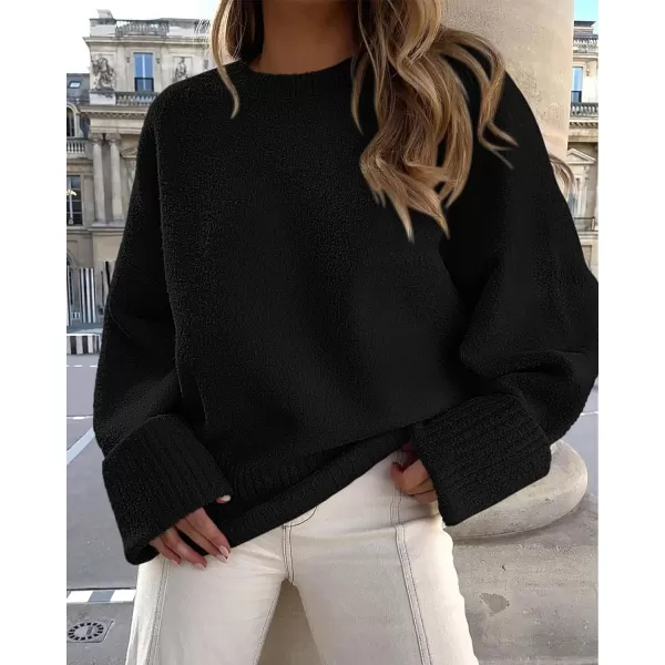 imagePRETTYGARDEN Women Fall Oversized Sweaters Casual Crewneck Pullover Long Sleeve Fuzzy Chunky Knit Tops BlouseBlack