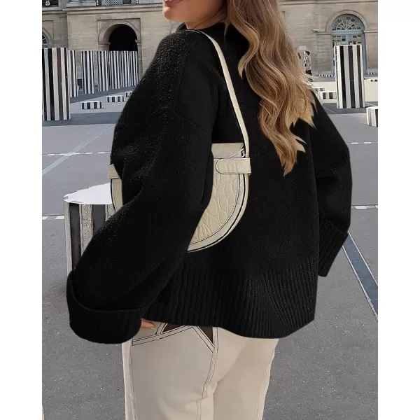 imagePRETTYGARDEN Women Fall Oversized Sweaters Casual Crewneck Pullover Long Sleeve Fuzzy Chunky Knit Tops BlouseBlack