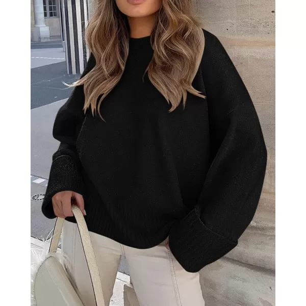 imagePRETTYGARDEN Women Fall Oversized Sweaters Casual Crewneck Pullover Long Sleeve Fuzzy Chunky Knit Tops BlouseBlack