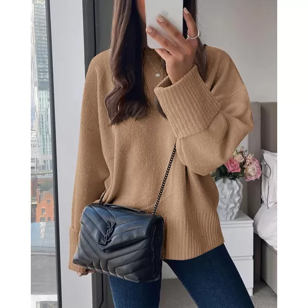 imagePRETTYGARDEN Women Fall Oversized Sweaters Casual Crewneck Pullover Long Sleeve Fuzzy Chunky Knit Tops BlouseKhaki