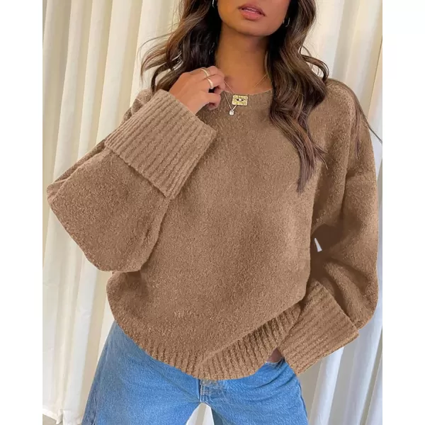 imagePRETTYGARDEN Women Fall Oversized Sweaters Casual Crewneck Pullover Long Sleeve Fuzzy Chunky Knit Tops BlouseKhaki