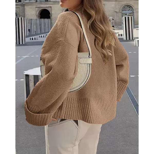 imagePRETTYGARDEN Women Fall Oversized Sweaters Casual Crewneck Pullover Long Sleeve Fuzzy Chunky Knit Tops BlouseKhaki