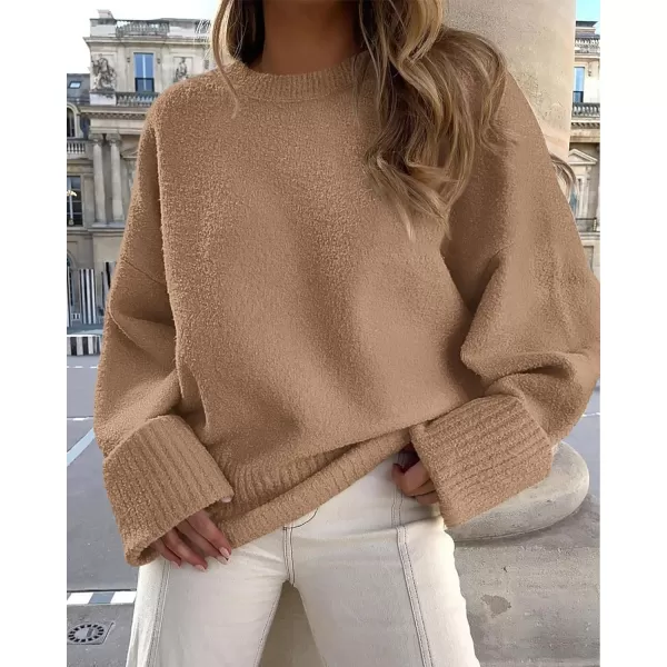 imagePRETTYGARDEN Women Fall Oversized Sweaters Casual Crewneck Pullover Long Sleeve Fuzzy Chunky Knit Tops BlouseKhaki