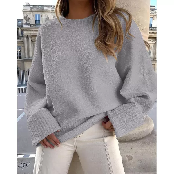imagePRETTYGARDEN Women Fall Oversized Sweaters Casual Crewneck Pullover Long Sleeve Fuzzy Chunky Knit Tops BlouseLight Grey
