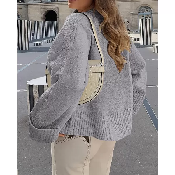 imagePRETTYGARDEN Women Fall Oversized Sweaters Casual Crewneck Pullover Long Sleeve Fuzzy Chunky Knit Tops BlouseLight Grey