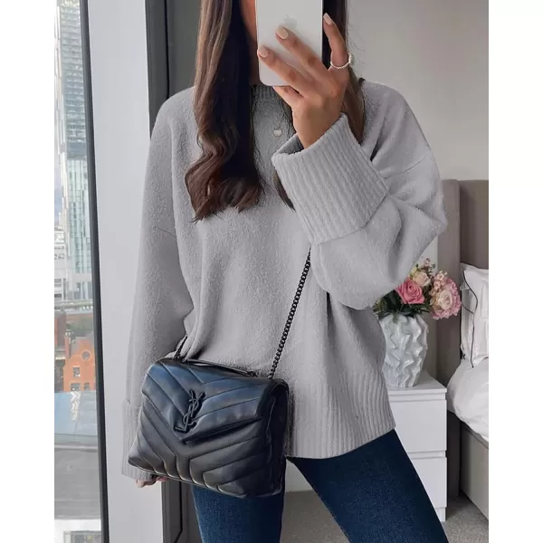 imagePRETTYGARDEN Women Fall Oversized Sweaters Casual Crewneck Pullover Long Sleeve Fuzzy Chunky Knit Tops BlouseLight Grey