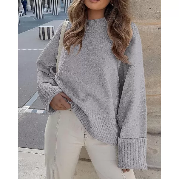 imagePRETTYGARDEN Women Fall Oversized Sweaters Casual Crewneck Pullover Long Sleeve Fuzzy Chunky Knit Tops BlouseLight Grey