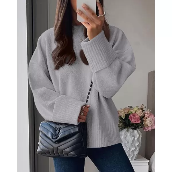 imagePRETTYGARDEN Women Fall Oversized Sweaters Casual Crewneck Pullover Long Sleeve Fuzzy Chunky Knit Tops BlouseLight Grey