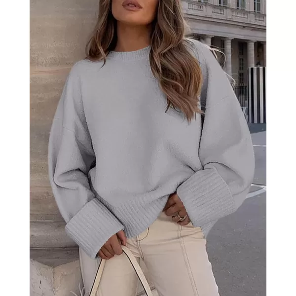 imagePRETTYGARDEN Women Fall Oversized Sweaters Casual Crewneck Pullover Long Sleeve Fuzzy Chunky Knit Tops BlouseLight Grey