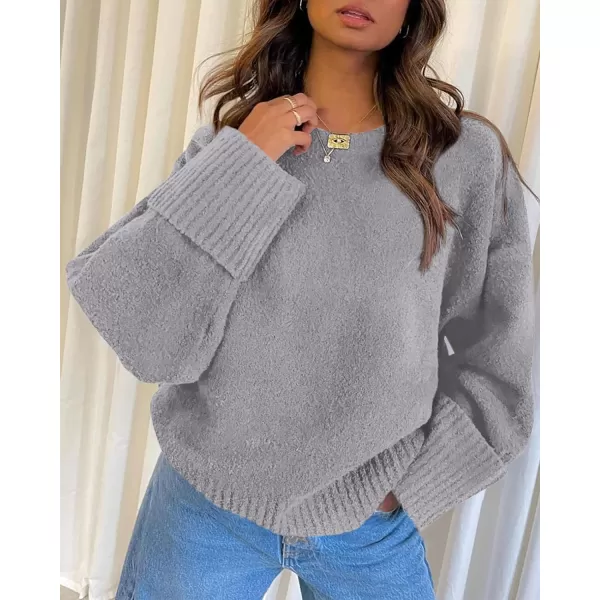 imagePRETTYGARDEN Women Fall Oversized Sweaters Casual Crewneck Pullover Long Sleeve Fuzzy Chunky Knit Tops BlouseLight Grey