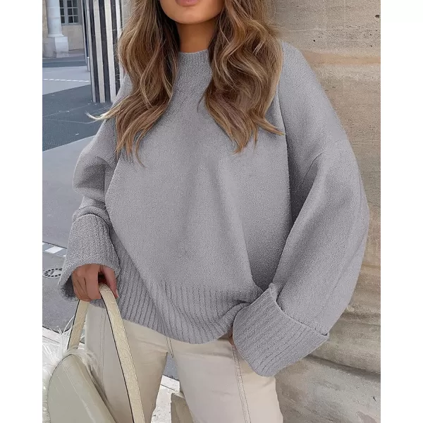 imagePRETTYGARDEN Women Fall Oversized Sweaters Casual Crewneck Pullover Long Sleeve Fuzzy Chunky Knit Tops BlouseLight Grey