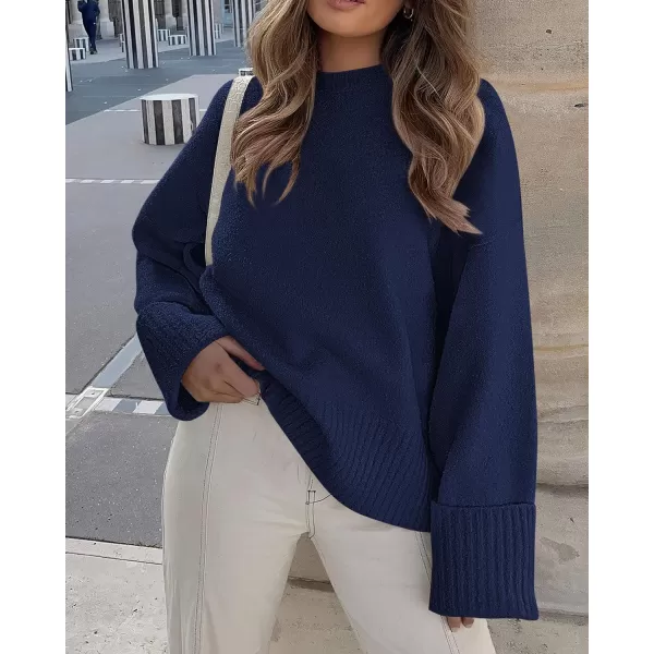 imagePRETTYGARDEN Women Fall Oversized Sweaters Casual Crewneck Pullover Long Sleeve Fuzzy Chunky Knit Tops BlouseNavy