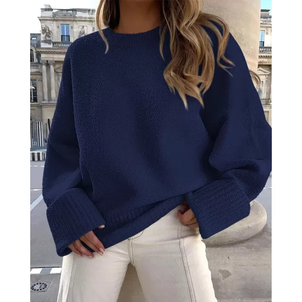 imagePRETTYGARDEN Women Fall Oversized Sweaters Casual Crewneck Pullover Long Sleeve Fuzzy Chunky Knit Tops BlouseNavy
