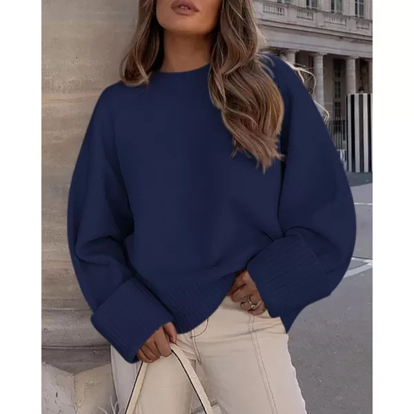 imagePRETTYGARDEN Women Fall Oversized Sweaters Casual Crewneck Pullover Long Sleeve Fuzzy Chunky Knit Tops BlouseNavy