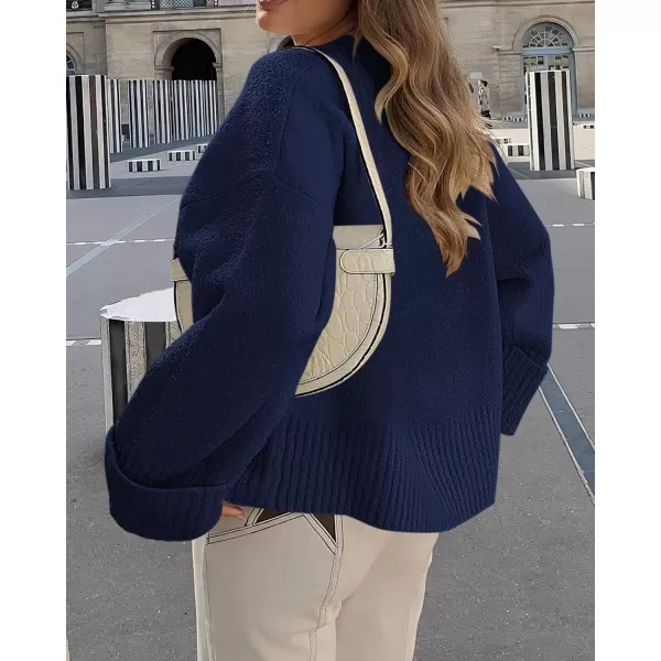 imagePRETTYGARDEN Women Fall Oversized Sweaters Casual Crewneck Pullover Long Sleeve Fuzzy Chunky Knit Tops BlouseNavy