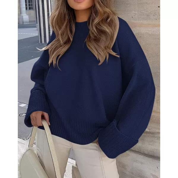 imagePRETTYGARDEN Women Fall Oversized Sweaters Casual Crewneck Pullover Long Sleeve Fuzzy Chunky Knit Tops BlouseNavy
