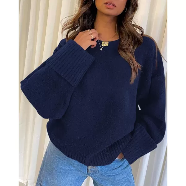 imagePRETTYGARDEN Women Fall Oversized Sweaters Casual Crewneck Pullover Long Sleeve Fuzzy Chunky Knit Tops BlouseNavy