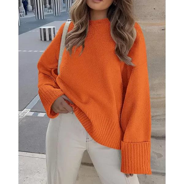 imagePRETTYGARDEN Women Fall Oversized Sweaters Casual Crewneck Pullover Long Sleeve Fuzzy Chunky Knit Tops BlouseOrange