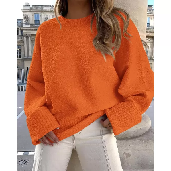 imagePRETTYGARDEN Women Fall Oversized Sweaters Casual Crewneck Pullover Long Sleeve Fuzzy Chunky Knit Tops BlouseOrange