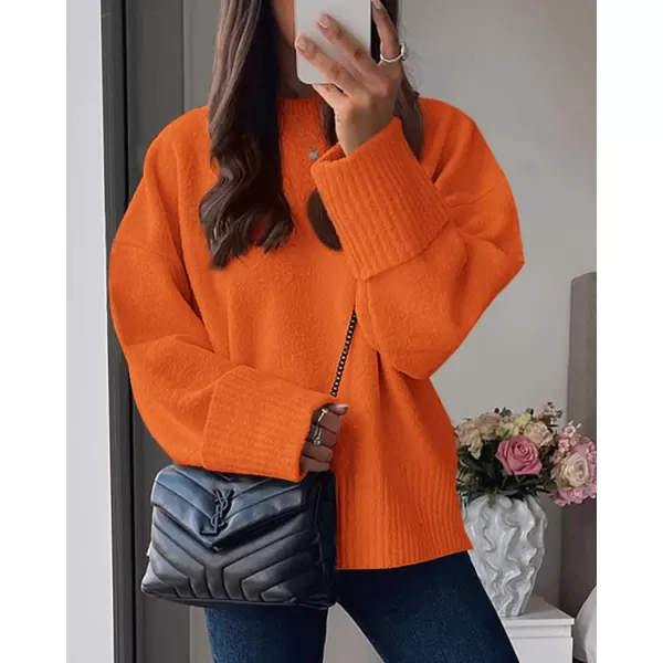 imagePRETTYGARDEN Women Fall Oversized Sweaters Casual Crewneck Pullover Long Sleeve Fuzzy Chunky Knit Tops BlouseOrange