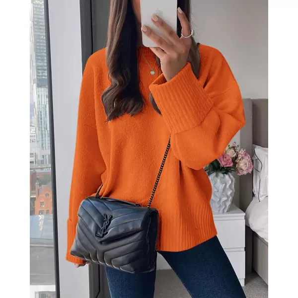 imagePRETTYGARDEN Women Fall Oversized Sweaters Casual Crewneck Pullover Long Sleeve Fuzzy Chunky Knit Tops BlouseOrange