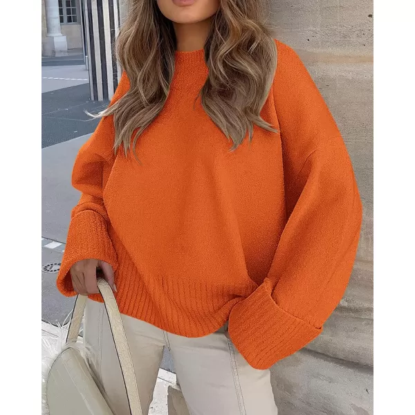 imagePRETTYGARDEN Women Fall Oversized Sweaters Casual Crewneck Pullover Long Sleeve Fuzzy Chunky Knit Tops BlouseOrange