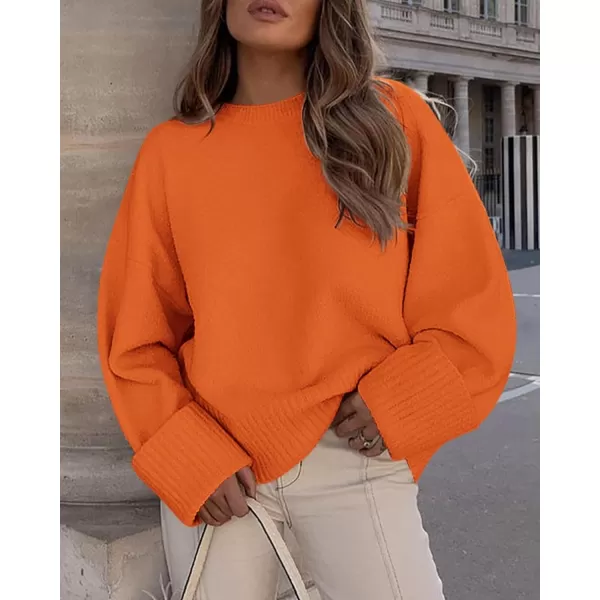 imagePRETTYGARDEN Women Fall Oversized Sweaters Casual Crewneck Pullover Long Sleeve Fuzzy Chunky Knit Tops BlouseOrange