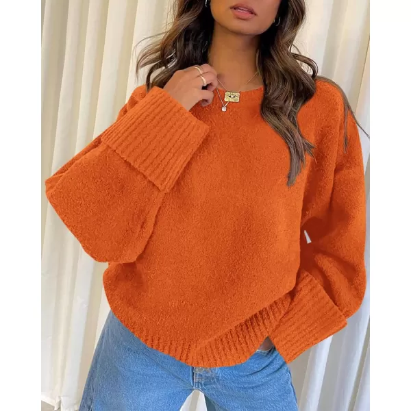 imagePRETTYGARDEN Women Fall Oversized Sweaters Casual Crewneck Pullover Long Sleeve Fuzzy Chunky Knit Tops BlouseOrange