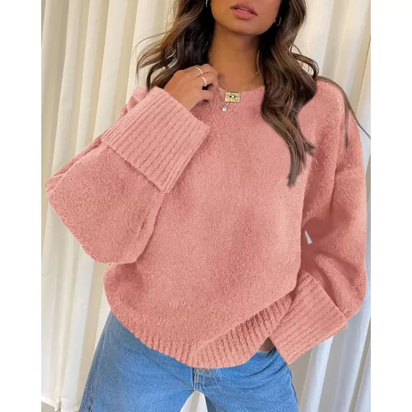 imagePRETTYGARDEN Women Fall Oversized Sweaters Casual Crewneck Pullover Long Sleeve Fuzzy Chunky Knit Tops BlousePink