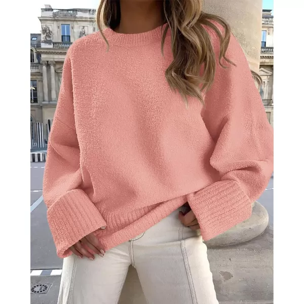 imagePRETTYGARDEN Women Fall Oversized Sweaters Casual Crewneck Pullover Long Sleeve Fuzzy Chunky Knit Tops BlousePink