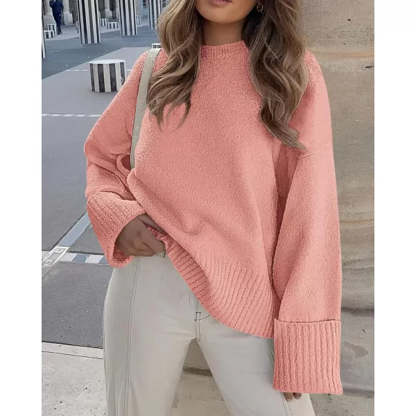 imagePRETTYGARDEN Women Fall Oversized Sweaters Casual Crewneck Pullover Long Sleeve Fuzzy Chunky Knit Tops BlousePink