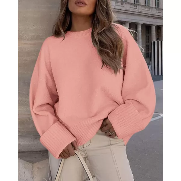 imagePRETTYGARDEN Women Fall Oversized Sweaters Casual Crewneck Pullover Long Sleeve Fuzzy Chunky Knit Tops BlousePink