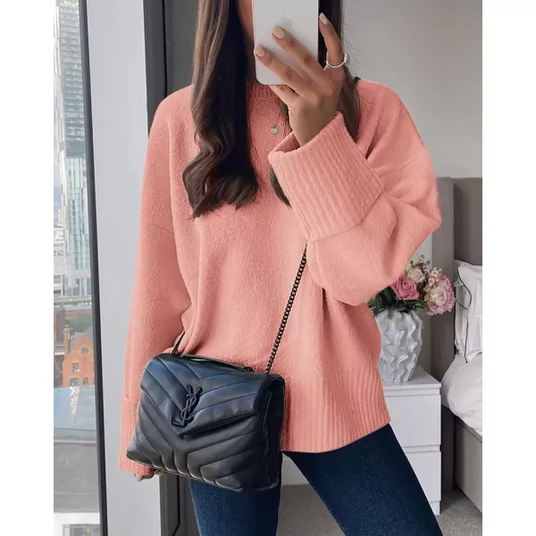 imagePRETTYGARDEN Women Fall Oversized Sweaters Casual Crewneck Pullover Long Sleeve Fuzzy Chunky Knit Tops BlousePink