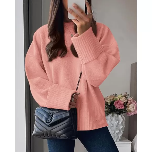 imagePRETTYGARDEN Women Fall Oversized Sweaters Casual Crewneck Pullover Long Sleeve Fuzzy Chunky Knit Tops BlousePink