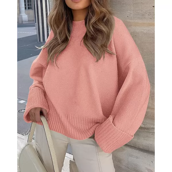 imagePRETTYGARDEN Women Fall Oversized Sweaters Casual Crewneck Pullover Long Sleeve Fuzzy Chunky Knit Tops BlousePink