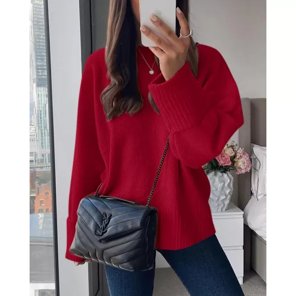 imagePRETTYGARDEN Women Fall Oversized Sweaters Casual Crewneck Pullover Long Sleeve Fuzzy Chunky Knit Tops BlouseRed