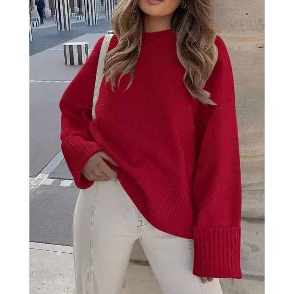 imagePRETTYGARDEN Women Fall Oversized Sweaters Casual Crewneck Pullover Long Sleeve Fuzzy Chunky Knit Tops BlouseRed