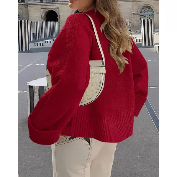 imagePRETTYGARDEN Women Fall Oversized Sweaters Casual Crewneck Pullover Long Sleeve Fuzzy Chunky Knit Tops BlouseRed