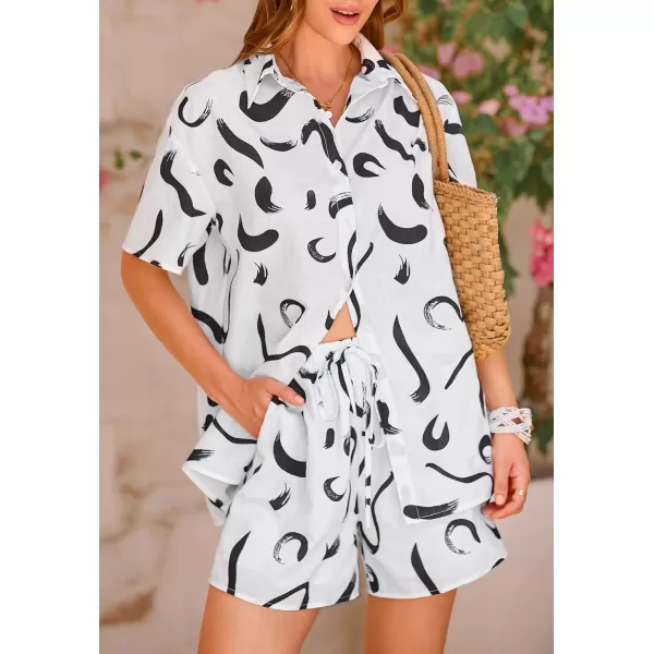 imagePRETTYGARDEN Women Summer 2 Piece Beach Outfits Printed Short Sleeve Tops Lounge Shorts Casual Tracksuit SetBlack Brush