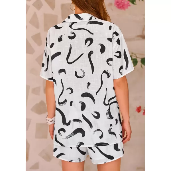 imagePRETTYGARDEN Women Summer 2 Piece Beach Outfits Printed Short Sleeve Tops Lounge Shorts Casual Tracksuit SetBlack Brush