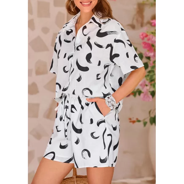 imagePRETTYGARDEN Women Summer 2 Piece Beach Outfits Printed Short Sleeve Tops Lounge Shorts Casual Tracksuit SetBlack Brush