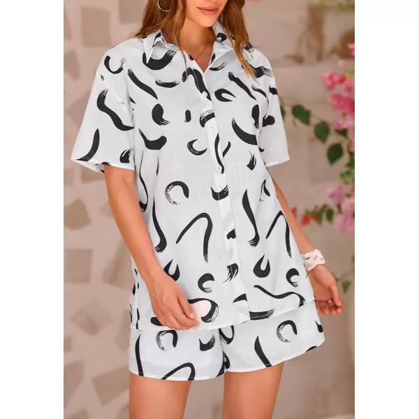 imagePRETTYGARDEN Women Summer 2 Piece Beach Outfits Printed Short Sleeve Tops Lounge Shorts Casual Tracksuit SetBlack Brush