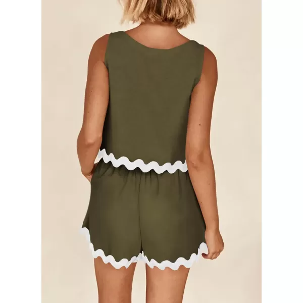imagePRETTYGARDEN Womens 2 Piece Beach Vacation Outfits Casual Cropped Tank Top High Waist Shorts Set TracksuitArmy Green